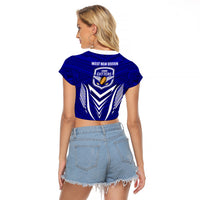 Kimbe Cutters Rugby Raglan Cropped T Shirt Papua New Guinea Polynesian Tattoo Blue Version LT03 - Polynesian Pride