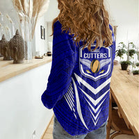 Kimbe Cutters Rugby Women Casual Shirt Papua New Guinea Polynesian Tattoo Blue Version LT03 - Polynesian Pride