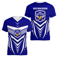 Kimbe Cutters Rugby Women V Neck T Shirt Papua New Guinea Polynesian Tattoo Blue Version LT03 - Polynesian Pride