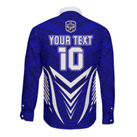 Custom Kimbe Cutters Rugby Long Sleeve Button Shirt Papua New Guinea Polynesian Tattoo Blue Version LT03 - Polynesian Pride