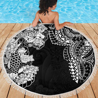 Japanese Irezumi and Hawaiian Polynesian Art Tattoo Beach Blanket Black Color LT03 - Polynesian Pride