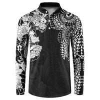 Japanese Irezumi and Hawaiian Polynesian Art Tattoo Button Sweatshirt Black Color LT03 Black - Polynesian Pride