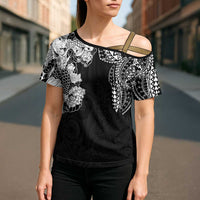 Japanese Irezumi and Hawaiian Polynesian Art Tattoo Cross Shoulder Shirt Black Color LT03 - Polynesian Pride