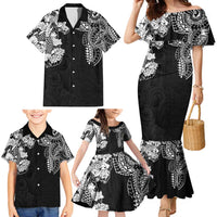 Japanese Irezumi and Hawaiian Polynesian Art Tattoo Family Matching Mermaid Dress and Hawaiian Shirt Black Color - Polynesian Pride