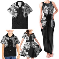 Japanese Irezumi and Hawaiian Polynesian Art Tattoo Family Matching Tank Maxi Dress and Hawaiian Shirt Black Color - Polynesian Pride