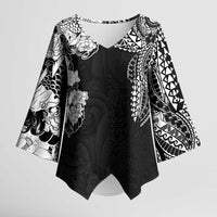Japanese Irezumi and Hawaiian Polynesian Art Tattoo Kimono Sleeve Blouse Black Color LT03 Female Black - Polynesian Pride