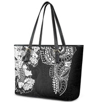 Japanese Irezumi and Hawaiian Polynesian Art Tattoo Leather Tote Bag Black Color - Polynesian Pride