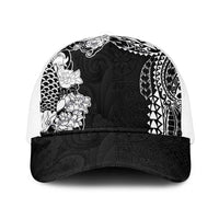 Japanese Irezumi and Hawaiian Polynesian Art Tattoo Mesh Trucker Cap Black Color LT03 One Size White Black - Polynesian Pride