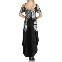 Japanese Irezumi and Hawaiian Polynesian Art Tattoo Summer Maxi Dress Black Color - Polynesian Pride