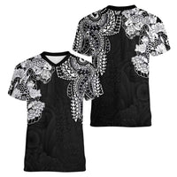 Japanese Irezumi and Hawaiian Polynesian Art Tattoo Women V-Neck T-Shirt Black Color - Polynesian Pride