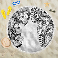 Japanese Irezumi and Hawaiian Polynesian Art Tattoo Beach Blanket White Color LT03 One Size 150cm White - Polynesian Pride