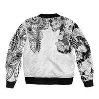 Japanese Irezumi and Hawaiian Polynesian Art Tattoo Bomber Jacket White Color - Polynesian Pride