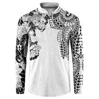 Japanese Irezumi and Hawaiian Polynesian Art Tattoo Button Sweatshirt White Color LT03 White - Polynesian Pride