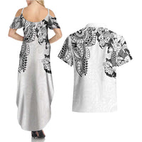 Japanese Irezumi and Hawaiian Polynesian Art Tattoo Couples Matching Summer Maxi Dress and Hawaiian Shirt White Color - Polynesian Pride