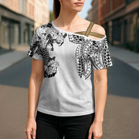 Japanese Irezumi and Hawaiian Polynesian Art Tattoo Cross Shoulder Shirt White Color LT03 - Polynesian Pride