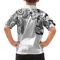 Japanese Irezumi and Hawaiian Polynesian Art Tattoo Family Matching Long Sleeve Bodycon Dress and Hawaiian Shirt White Color - Polynesian Pride