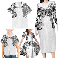 Japanese Irezumi and Hawaiian Polynesian Art Tattoo Family Matching Long Sleeve Bodycon Dress and Hawaiian Shirt White Color - Polynesian Pride