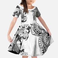 Japanese Irezumi and Hawaiian Polynesian Art Tattoo Family Matching Puletasi and Hawaiian Shirt White Color - Polynesian Pride