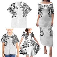 Japanese Irezumi and Hawaiian Polynesian Art Tattoo Family Matching Puletasi and Hawaiian Shirt White Color - Polynesian Pride