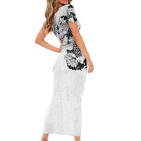 Japanese Irezumi and Hawaiian Polynesian Art Tattoo Family Matching Short Sleeve Bodycon Dress and Hawaiian Shirt White Color - Polynesian Pride