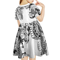 Japanese Irezumi and Hawaiian Polynesian Art Tattoo Kid Short Sleeve Dress White Color - Polynesian Pride