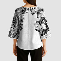Japanese Irezumi and Hawaiian Polynesian Art Tattoo Kimono Sleeve Blouse White Color - Polynesian Pride