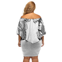 Japanese Irezumi and Hawaiian Polynesian Art Tattoo Off Shoulder Short Dress White Color - Polynesian Pride