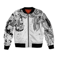 Japanese Irezumi and Hawaiian Polynesian Art Tattoo Sleeve Zip Bomber Jacket White Color - Polynesian Pride