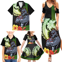 Hawaii Kaimuki High School Family Matching Summer Maxi Dress and Hawaiian Shirt Tribal Kakau Pattern Mix Hibiscus Flower LT03 - Polynesian Pride