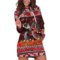 Hawaii KaUla Wena Volcano Turtle Hoodie Dress Lava and Tropical Plants Tribal Pattern LT03 Red - Polynesian Pride