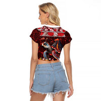 Hawaii KaUla Wena Volcano Turtle Raglan Cropped T Shirt Lava and Tropical Plants Tribal Pattern LT03 - Polynesian Pride