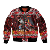 Hawaii KaUla Wena Volcano Turtle Sleeve Zip Bomber Jacket Lava and Tropical Plants Tribal Pattern LT03 Unisex Red - Polynesian Pride