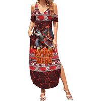 Hawaii KaUla Wena Volcano Turtle Summer Maxi Dress Lava and Tropical Plants Tribal Pattern LT03 Women Red - Polynesian Pride