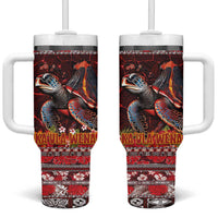 Hawaii KaʻUla Wena Volcano Turtle Tumbler With Handle Lava and Tropical Plants Tribal Pattern
