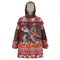 Hawaii KaUla Wena Volcano Turtle Wearable Blanket Hoodie Lava and Tropical Plants Tribal Pattern LT03 One Size Red - Polynesian Pride