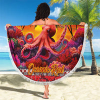 Hawaii KaUla Wena Octopus Beach Blanket Oceanic Red with Corals and Tropical On Sunset Landscape LT03 - Polynesian Pride