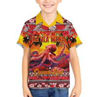 Hawaii KaUla Wena Octopus Hawaiian Shirt Oceanic Red with Corals and Tropical On Sunset Landscape LT03 - Polynesian Pride