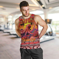 Hawaii KaUla Wena Octopus Men Tank Top Oceanic Red with Corals and Tropical On Sunset Landscape LT03 Red - Polynesian Pride
