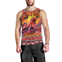 Hawaii KaUla Wena Octopus Men Tank Top Oceanic Red with Corals and Tropical On Sunset Landscape LT03 - Polynesian Pride