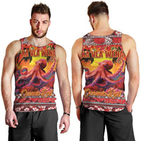 Hawaii KaUla Wena Octopus Men Tank Top Oceanic Red with Corals and Tropical On Sunset Landscape LT03 - Polynesian Pride