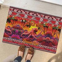 Hawaii KaUla Wena Octopus Rubber Doormat Oceanic Red with Corals and Tropical On Sunset Landscape LT03 - Polynesian Pride