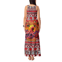 Hawaii KaUla Wena Octopus Tank Maxi Dress Oceanic Red with Corals and Tropical On Sunset Landscape LT03 - Polynesian Pride