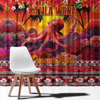 Hawaii KaUla Wena Octopus Window Curtain Oceanic Red with Corals and Tropical On Sunset Landscape LT03 - Polynesian Pride