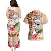 Northern Mariana Islands Hafa Adai Latte Stone Couples Matching Puletasi and Hawaiian Shirt Peach Fuzz Color LT03 - Polynesian Pride