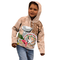 Northern Mariana Islands Hafa Adai Latte Stone Kid Hoodie Peach Fuzz Color LT03 - Polynesian Pride