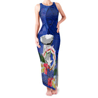 Northern Mariana Islands Hafa Adai Latte Stone Family Matching Tank Maxi Dress and Hawaiian Shirt Blue Color LT03 Mom's Dress Blue - Polynesian Pride