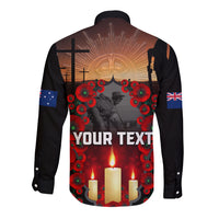 Custom New Zealand and Australia ANZAC Day Long Sleeve Button Shirt Gallipoli and Canlelight Lest We Forget LT03 - Polynesian Pride