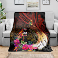 Papua New Guinea Bird-of-Paradise Blanket Hibiscus and Kundu Drum Tribal Pattern LT03 - Polynesian Pride