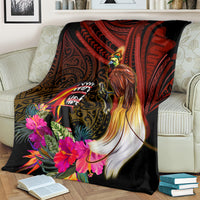 Papua New Guinea Bird-of-Paradise Blanket Hibiscus and Kundu Drum Tribal Pattern LT03 - Polynesian Pride