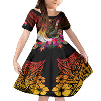 Papua New Guinea Bird-of-Paradise Family Matching Puletasi and Hawaiian Shirt Hibiscus and Kundu Drum Tribal Pattern LT03 Daughter's Dress Yellow - Polynesian Pride